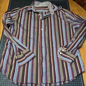 Robert Graham Men's Striped Button Down Shirt - Burgundy, Blue, and Brown xl